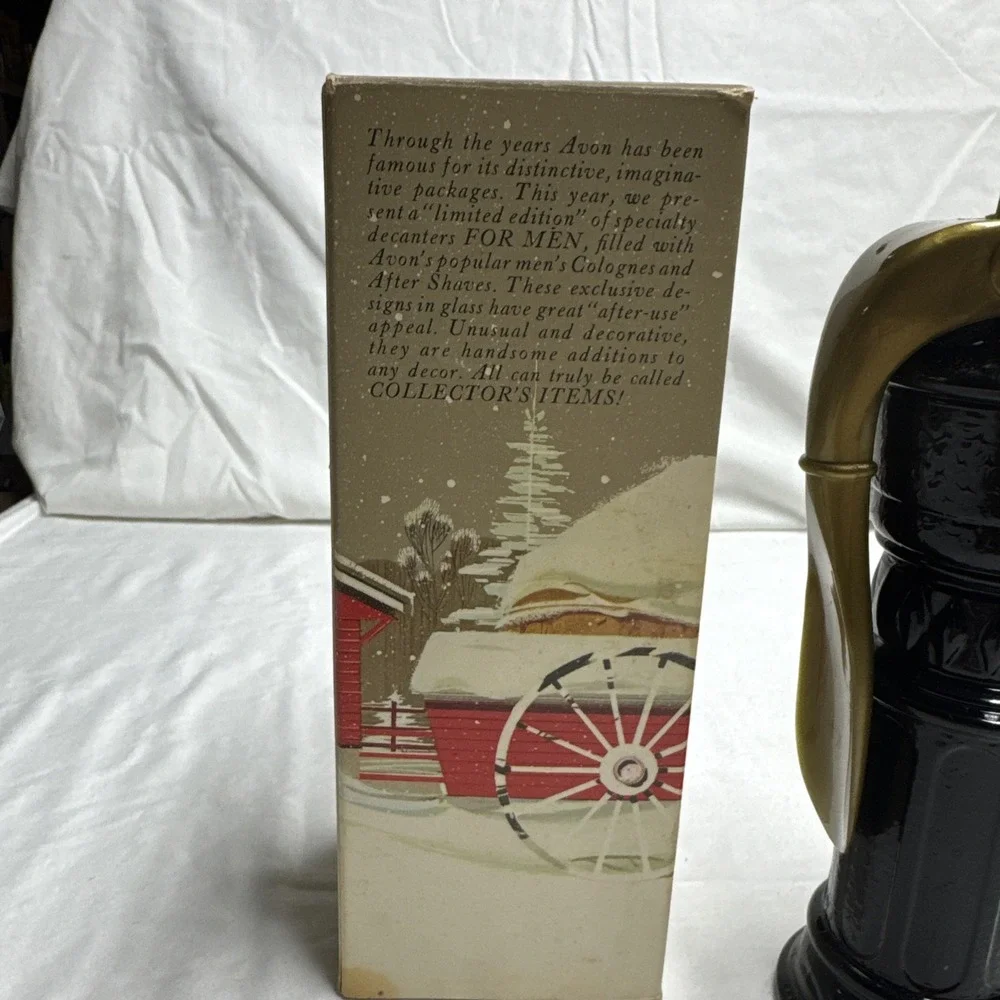 Vintage Avon Hand Water Pump Glass Decanter Leather After Shave Lotion Full